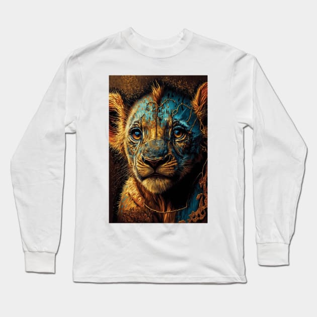 Vibrant lion cub print for your home decor Long Sleeve T-Shirt by PixelProphets